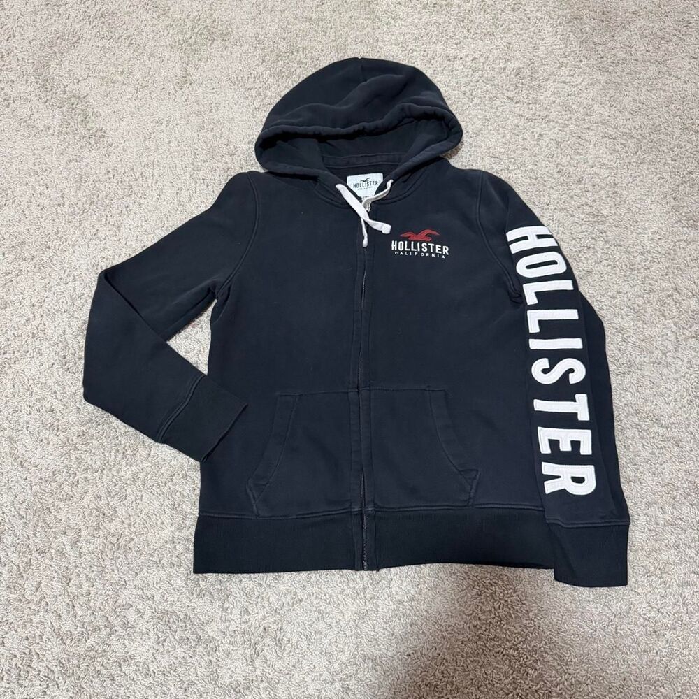Hollister-co Women's Black and Navy Hoodie